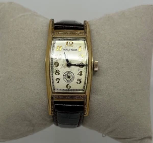 Vintage Waltham Art Deco Mens Curvex Style Watch Working Serviced Leather Strap - Picture 1 of 9