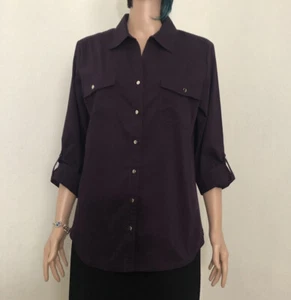 Croft & Borrow Size L Stretch Womens Purple Roll Tab-Long Sleeve Button Up Shirt - Picture 1 of 12