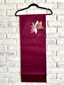 Japanese Silk Obi Burgundy Embroidered Flower Table Runner Centerpiece Handmade - Picture 1 of 11