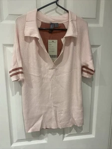 Sweaty Betty Short Sleeve Knitted Ribbed Prep Polo French Pink Size Medium - Picture 1 of 6