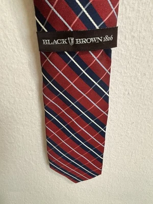 Black Brown 1826, 100% Silk, Red, Blue, WhiteStripes Neck Tie, New With Tags - Image 1 of 4