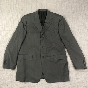 Canali Sport Coat Mens 44L 54L Black Gray Pinstripe Wool Silk 3 Button Italy - Picture 1 of 24