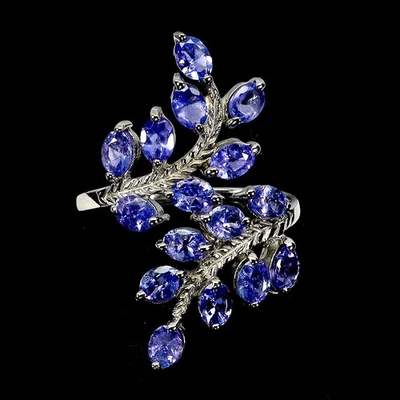 Anillo de plata de ley 925 ovalado tanzanita 4x3 mm piedras preciosas naturales joyería tamaño 8 Foto 1 de 4