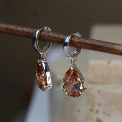 Pendientes de aro colgantes de citrino de plata 925, regalo de piedra de nacimiento de noviembre Foto 1 de 3