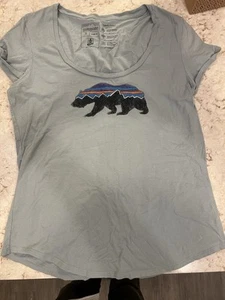 Patagonia Bear Logo Slim Fit Women's T-Shirt  gray Size S Organic Cotton - Picture 1 of 9