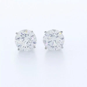 Solid 14K White Gold Stud Earrings Classic 5.21 Carat Round Natural Diamond D I1 - Picture 1 of 10