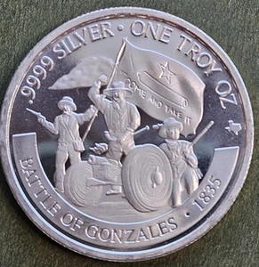 2020 Texas Silver Round Revolution Series .9999 1 Troy Oz Battle of Gonzales - Picture 1 of 2