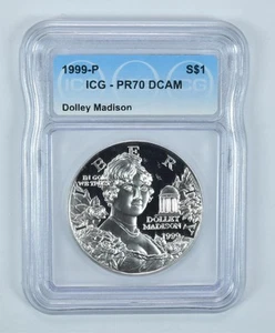 1999-P Dolley Madison Commemorative Silver Dollar PR70 DCAM ICG *5416 - Picture 1 of 5