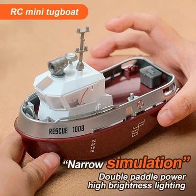 1:32 Mini Remote Control Rescue Boat RC Tugboat LED Light Electronic Toys Gift - Image 1 of 4