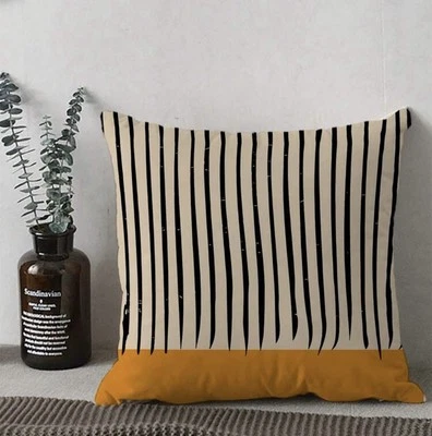 18"  Cushion Cover Abstract Mustard & Lines Stripes Square  Sofa Bed Home Décor - Image 1 of 2