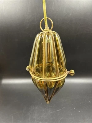 Vtg MCM Style Bubble Murano Italian Glass Caged Hanging Pendant Light Fixture - Image 1 of 4