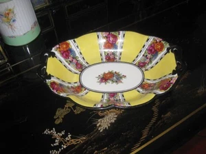 Noritake Gemüseschale 2 Griffe gelb/schwarz mit Rosen 1920-1929 handbemalt - Bild 1 von 8