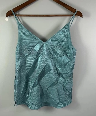 Camiseta sin mangas Anthropologie Floreat verde azulado metálico arrugado ajustable para mujer talla XS Foto 1 de 4