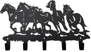 Metal Horse Coat Hooks Wall Art Decor-Horse Hangers and Key Black  - Picture 1 of 9