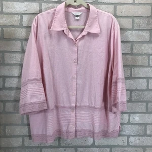 Cj Banks Christopher Banks Leinenmischung Bluse 3X rosa Knopf 3/4 Arm Augenlit - Bild 1 von 8