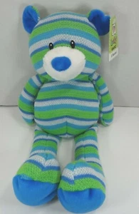 Baby Ganz Teddy Bear Plush Blue Green Stripes NWT Rattle #86238 Knitties - Picture 1 of 4