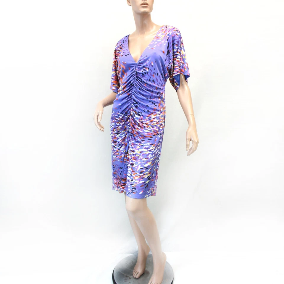 Vestido corto Ali Ro vintage años 80 púrpura 100 % seda cóctel cuello en V talla 10 Foto 1 de 4