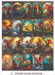 STAINED GLASS DRAGONS -  COMPLETE SHEET OF 20 STICKERS - Picture 1 of 1