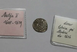 HUNGARY MATHIAS II SILVER DENAR (1608-1619) 1613 SHARP DETAILS B41 JJJ19 - Picture 1 of 4