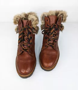 RIEKER Vintage 90s Women Brown Leather lace up ankle boots Fur trim Size 40 - Picture 1 of 13