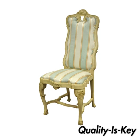 Vintage Swedish Rococo French Style Shell Carved Cream Painted Side Accent Chair Cover