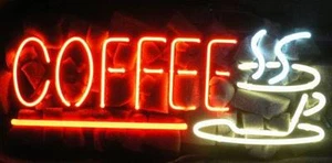 COFFEE Neon Sign Light Visual Artwork Handmade Real Glass Tube Wall Decor 17"x8" - Picture 1 of 1