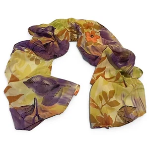 Amarillo Naranja Púrpura Floral Bufanda Envoltura Flores Hojas Rectángulo Primavera Verano - Imagen 1 de 9