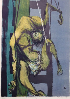 BENTON SPRUANCE "Triptych 1 Black Friday" 1958 FL#394 Color SIGNED 12/210 CHRIST - Image 1 of 4