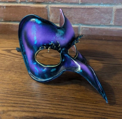 Vintage Mardi Gras Masquerade Leather Mask Jim Gibeault New Orleans Purple - Image 1 of 4