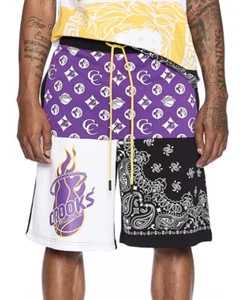 Crooks & Castles Men's Colorblock Los Angeles Lakers Color Theme Sweat Shorts - Picture 1 of 3