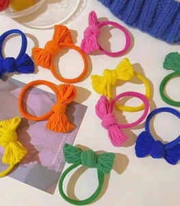 10pcs Girls Vibrant Colours Bow Hair Bands - Picture 1 of 4