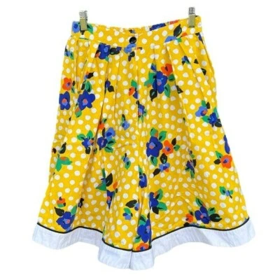 Shorts Culotte vintage perna larga amarelo brilhante floral bolinhas Howard Wolf EUA tamanho 12 - Imagem 1 de 4