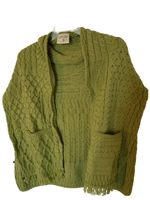 Mantón verde tejido con cable de lana merino Ireland Connemara para mujer talla única Foto 1 de 4