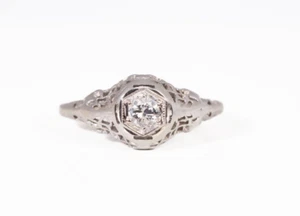 Antique 14k White Gold European Cut Diamond Filigree Ring - Picture 1 of 4