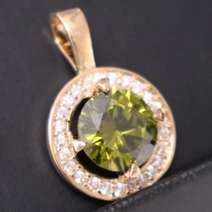 3 Ct Round Cut Peridot White CZ Halo Pendant Necklace Women Birthday Jewelry - Picture 1 of 7