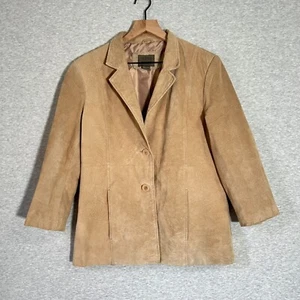 Uniform Petite Wilsons Suede Jacket Womens 14 Tan Button Washable Western Blazer - Picture 1 of 13
