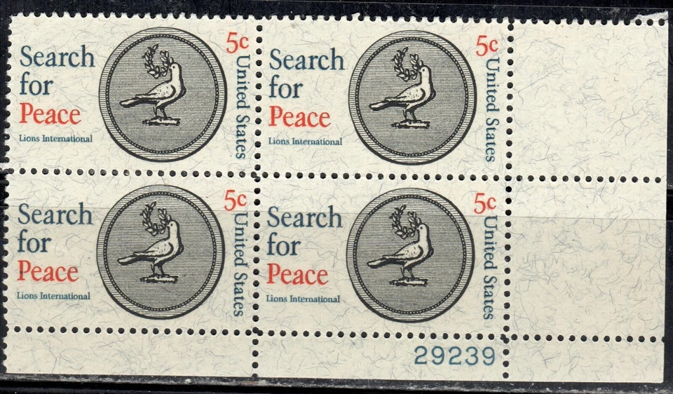 #1326 1967 5-cent Lions International block of 4 with plate# MNH - Image 1 of 1