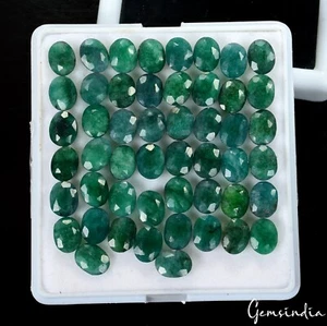 Certified 50 Pcs Natural Zambian Emerald 8mmx6mm Oval Calibrated Loose Gemstones - Picture 1 of 7