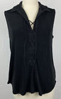 Chico's Travelers Sleeveless Lace-Up Pullover V-Neck Top Blouse Black Size 2
