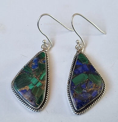 Lapis Lazuli Copper Gemstone 925 Sterling Silver Handmade Gift Earrings PG2740 - Image 1 of 4