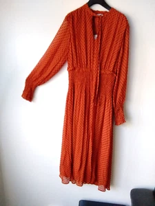 MASAI Fully Lined Burnt Orange Midi Dress with Wide Smocked Waist 'Nomina' €249 - Picture 1 of 9