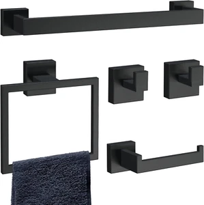 5-Piece Matte Black Bathroom Accessories Set, SUS304 Stainless Steel Wall Mounte - Picture 1 of 7