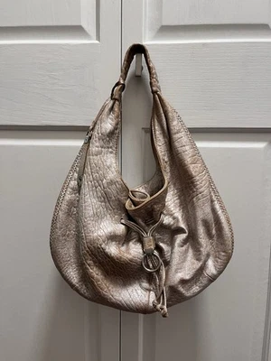 Cole Haan Tan Pink Silver Distress Metallic Look Hobo Shoulder Hand Bag Purse - Image 1 of 4