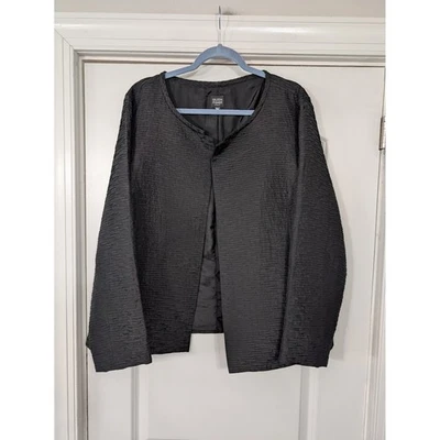 EILEEN FISHER Black Textured Silk Open Front Jacket Cardigan Women's 1X elegant - Image 1 of 4