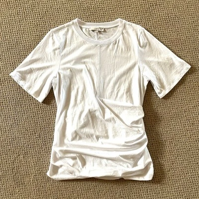 Loft Women's Large White Short Sleeve Draped Soft Knit Tee 100% Cotton Ruched - Image 1 of 4