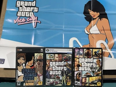 Grand Theft Auto: The Trilogy Complete DVDs +GTA IV +GTAV +Posters Manuals Maps - Image 1 of 4