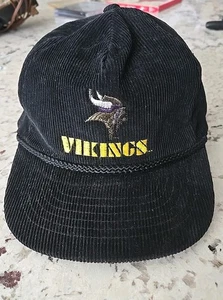 Gorra de ajuste bordada cuerda de pana negra vintage Minnesota Vikings  - Imagen 1 de 10