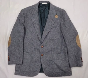 Mens Vintage Tweed Jacket Size 44 R Wool Blend Elbow Patches Blazer - Picture 1 of 13