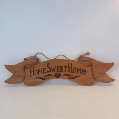 VTG Handmade Wooden Home Sweet Home Sign Wall Hanging Solid Wood Rustic Neutral - Image 1 of 4