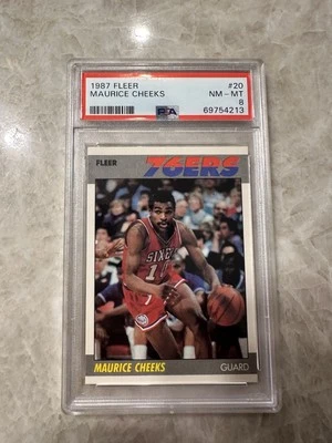 1987 Fleer NBA Basketball Maurice Cheeks #20 Philadelphia 76ers PSA 8 NM-MT Card - Image 1 of 4